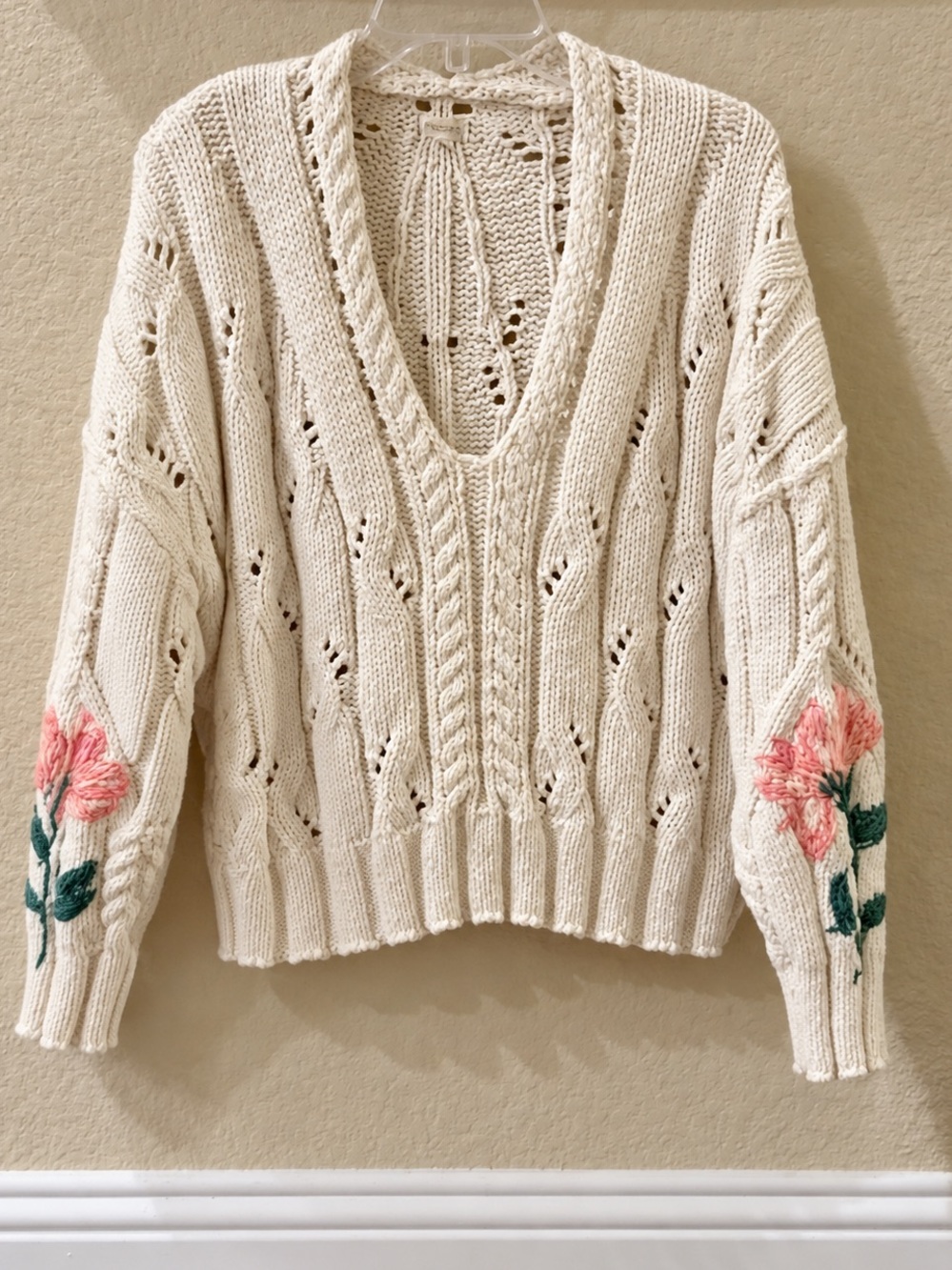 Pilcro Oversized Embroidered Cable-Knit Sweater Size L - Picture 6 of 10